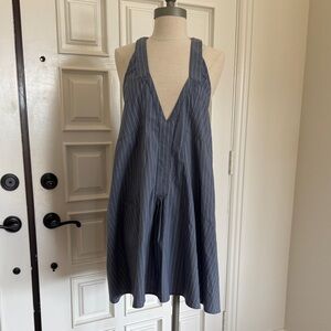 KOCH Pinstripe V-Neck Sleeveless Dress with GORGEOUS back detail. EUC, Size S